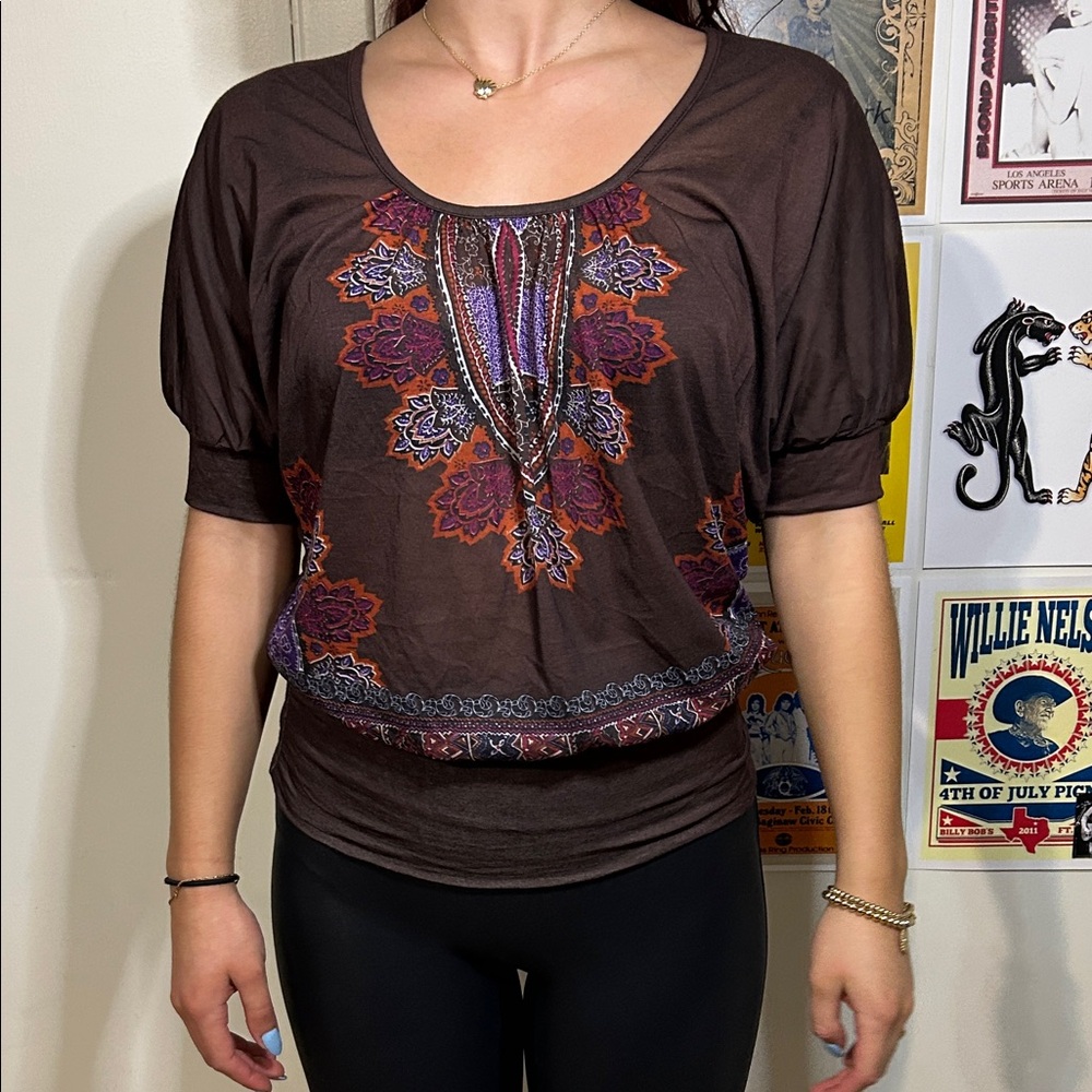 Women's Brown Bohemian Top